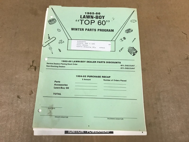 Vintage 1985-1986 Lawn-Boy – “Top 60” – Winter Parts Program