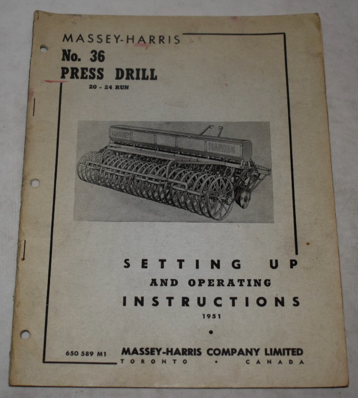 Massey-Harris No. 36 Press Drill 20-24 Run Setting Up & Operating Instructions