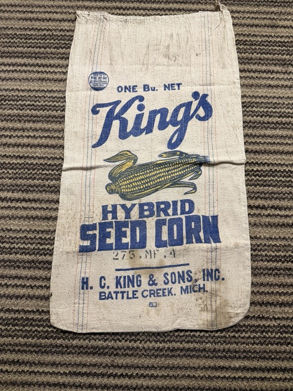 Vintage Kings Hybrid Seed Corn Cloth Bag Farm Feed Sack Battle Creek MI