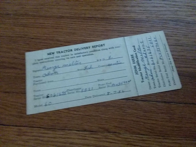 Vintage John Deere Tractor Delivery Ticket 1956 Wallet Farm ID Card
