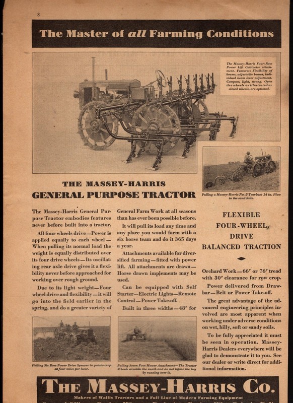 1931 Massey – Harris Tractor ad Racine WI – Scarce