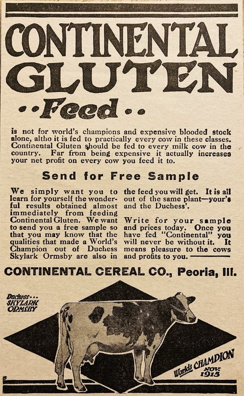 1918 AD.(XH85)~CONTINENTAL CEREAL CO. PEORIA, ILL. CONTINENTAL GLUTEN FEED