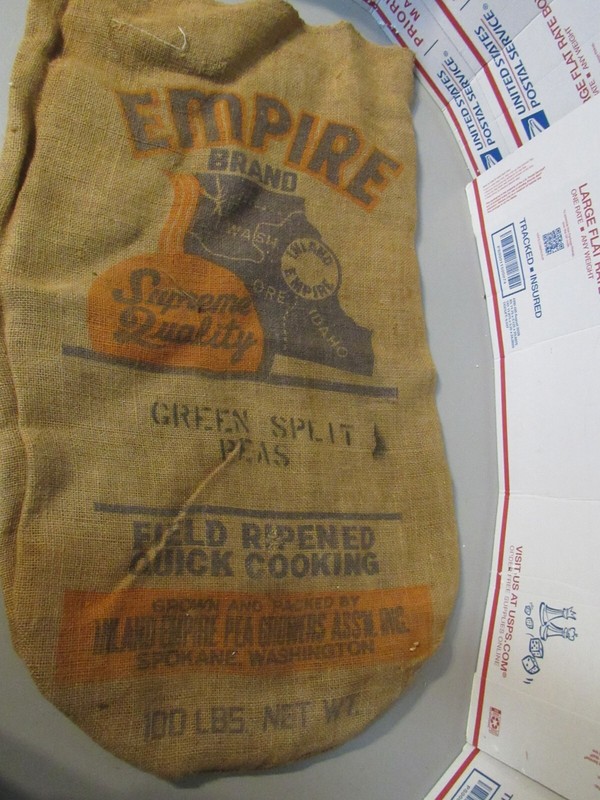 Empire Brand green split Peas Burlap Sack Bag Inland Growers Spokane 100 lb bag