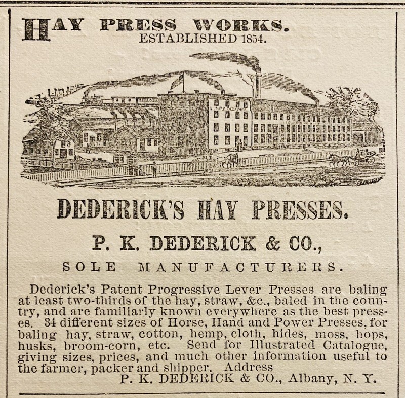 1877 AD.(XH79)~P.K. DEDERICK CO. ALBANY, NY. DEDERICK’S HAY PRESS WORKS MFG.