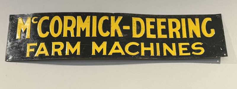 ANTIQUE McCORMIC DEERING FARM MACHINE SERVICE METAL EMBOSSED SIGN 24″ x 5″ (DT