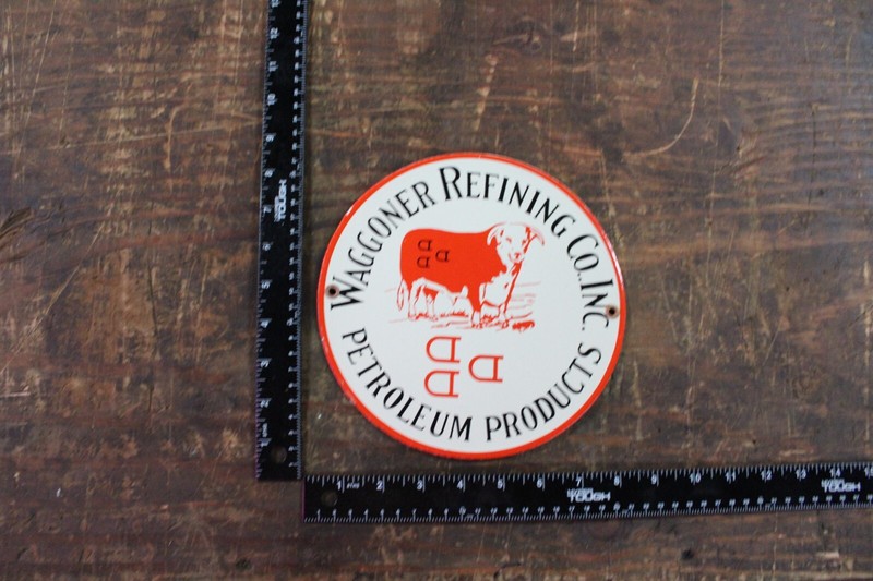 WAGGONER REFINING GAS OIL PORCELAIN METAL SIGN GAS BULL CATTLE COW FARM SEED IH gallery