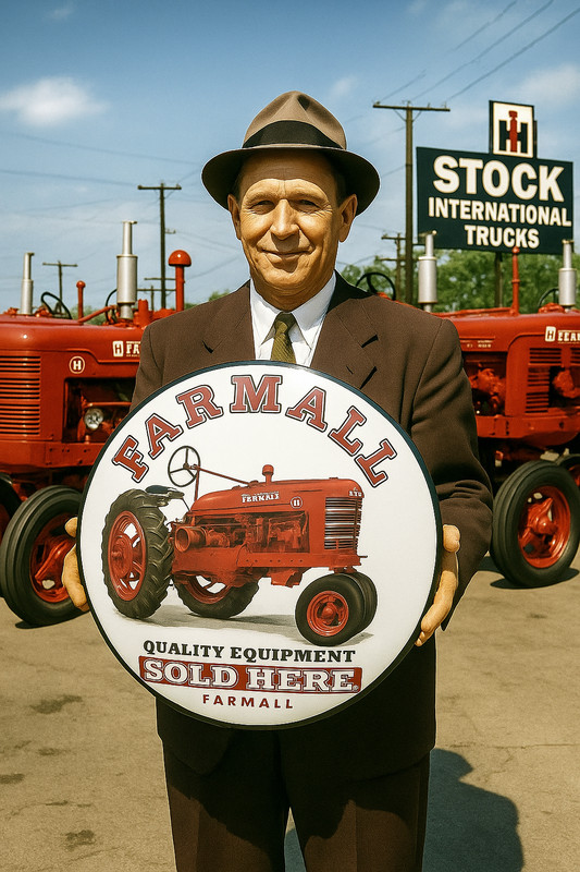 Farmall Dealership International Harvester 16″ Metal Button Advertising Sign!