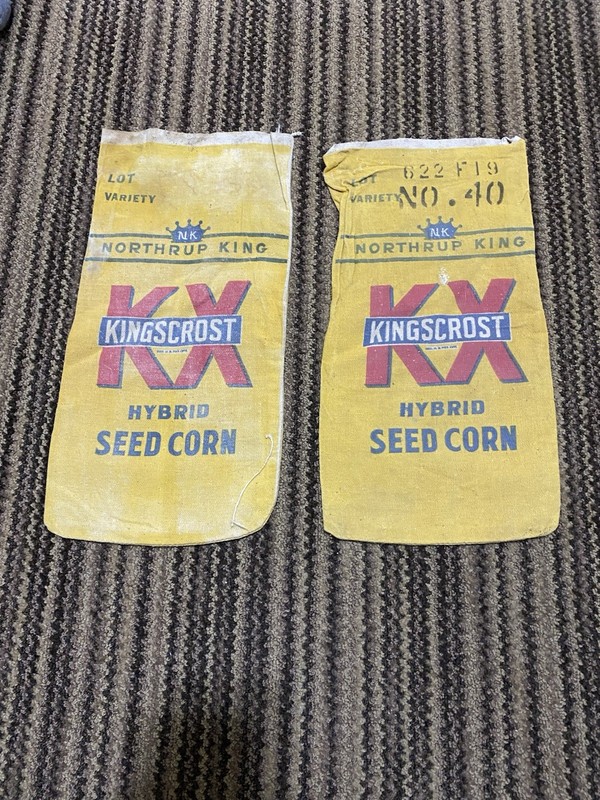 Vintage 2 Sample Size Kingcrost Seed Corn Cloth Bag Farm Feed Sack Hybrid