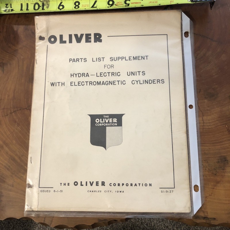 Oliver SI9Z7 Tractor Parts Book Manual Hydra Lectric Electromagnetic