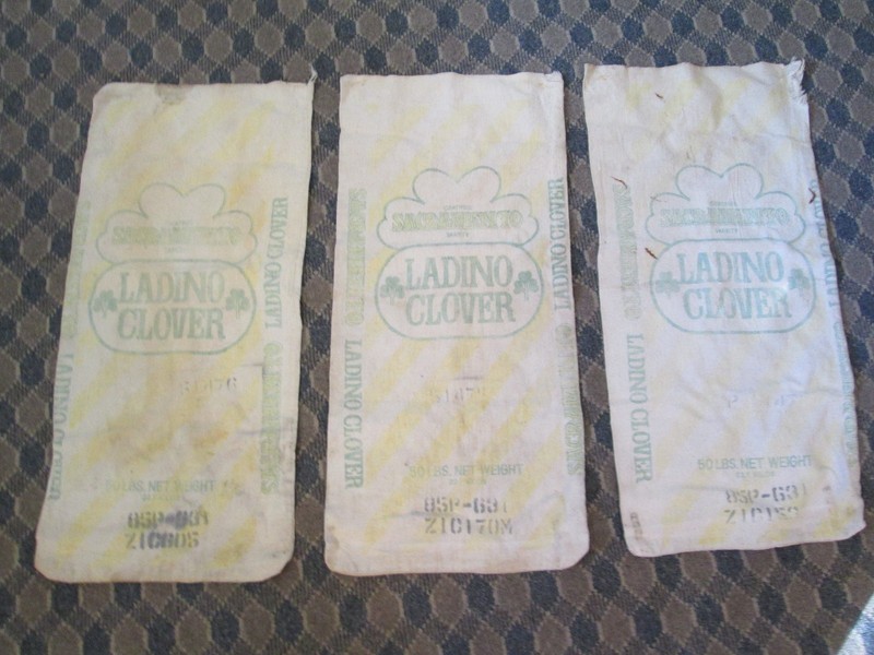 Lot of 3 Vintage Ladino Clover Seed Cloth Seed Bags 50 Pounds