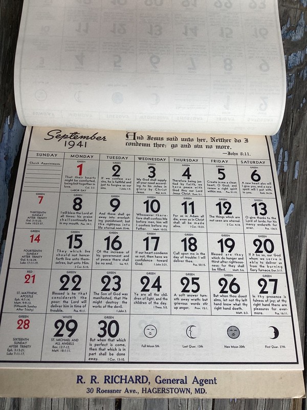 1941 R.R. Richard Agent Lutheran Brotherhood Life Ins. Calendar Hagerstown MD gallery
