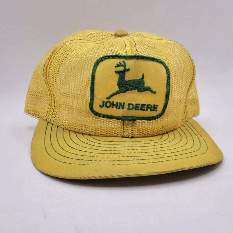 Vintage John Deere Yellow Snapback Trucker Hat All Mesh Louisville MFG Co USA