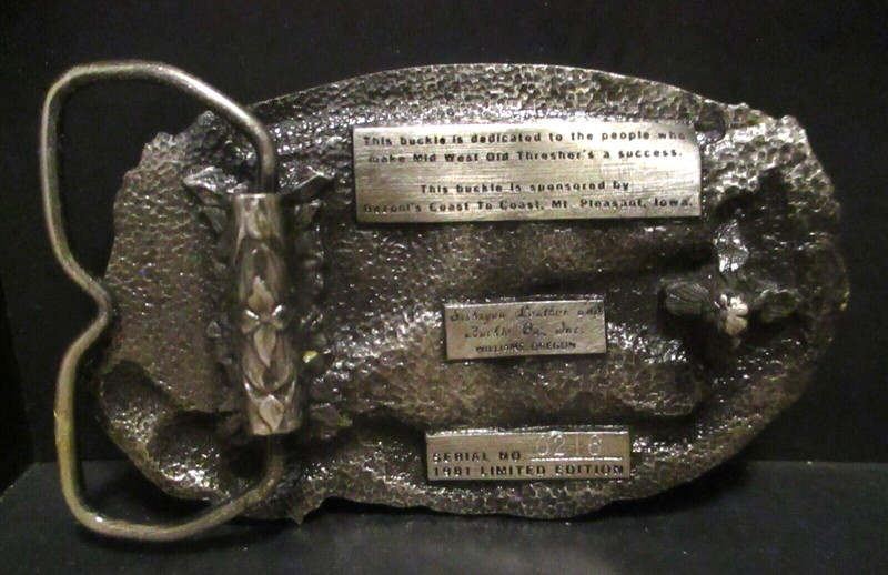 1981 Old Settlers Threshers Reunion Mt Pleasant IA Belt Buckle Reeves Farm Horse gallery