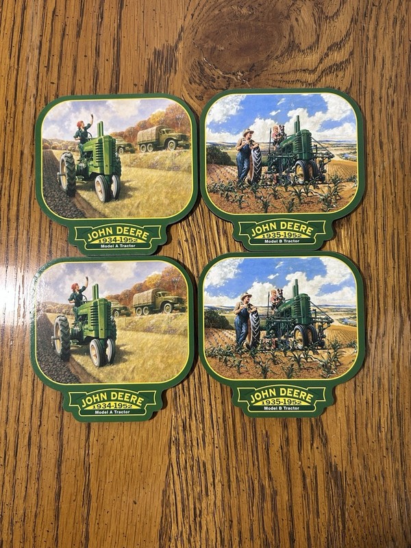 John Deere Drink Coasters Set Of 4 – Model A & B Tractors 1934-1952 Cork Backed