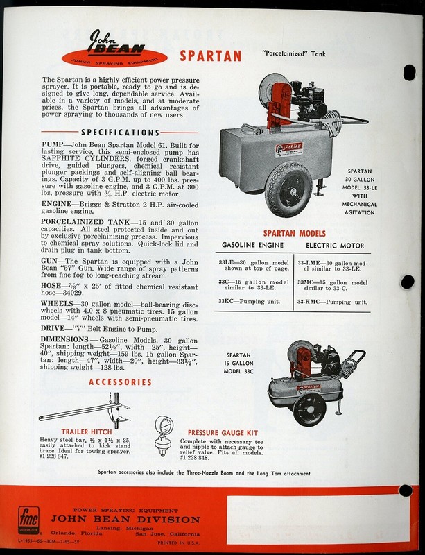 Vintage JOHN BEAN ALL PURPOSE SPRAYERS Spec Sheet Trojan Agricultural 1966 FFA gallery