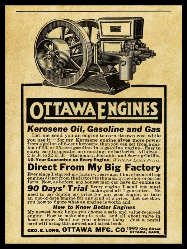 1917 Ottawa Gas Engines of Ottawa, Kansas NEW Metal Sign: 12×16 Large Size