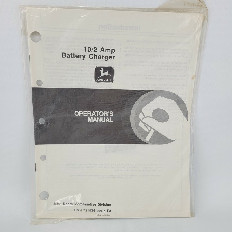 OEM John Deere 10/2 Amp Battery Charger Owner Operator’s Manual OM-TY21534