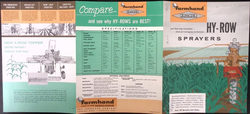 1959 Hy Row Sprayers Brochure Farmhand Company Hopkins MN gallery