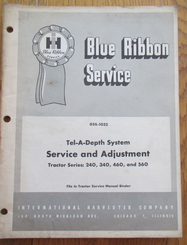 IH Blue Ribbon Service Manual GSS-1032 Tel-A-Depth System Service Adjustment 240