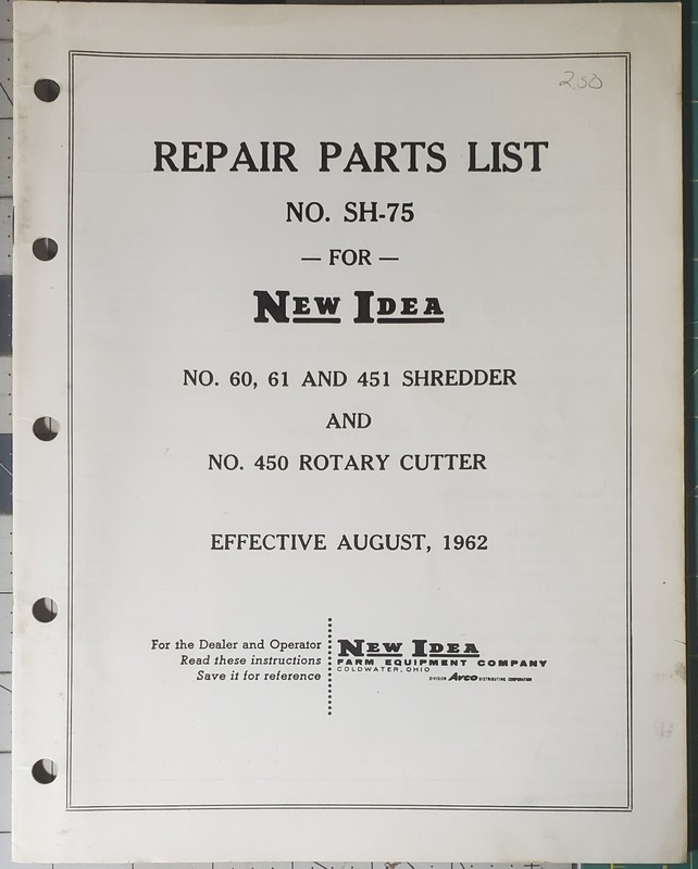 New Idea Repair Parts List for Shredders and Rotary Cutter