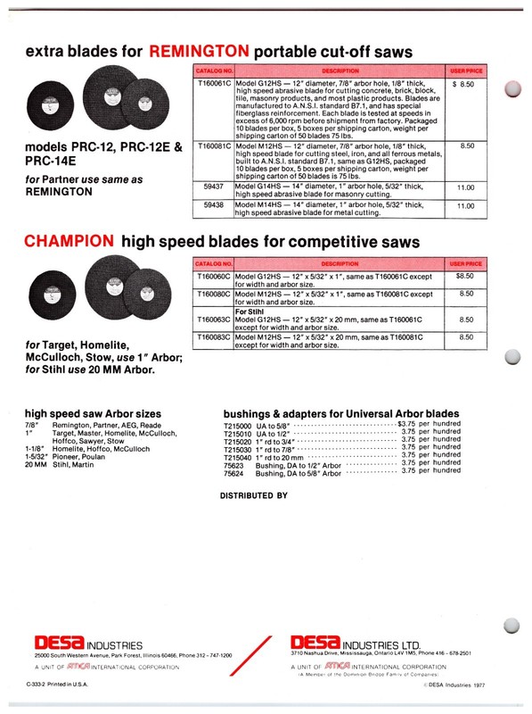 Original 1970s Remington Portable Cut off Saws Sales Info Sheet (All Models) gallery