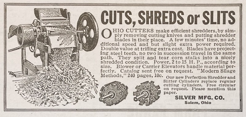 1912 AD.(XH28)~SILVER MFG. CO. SALEM, OHIO. OHIO ENSILAGE CUTTERS