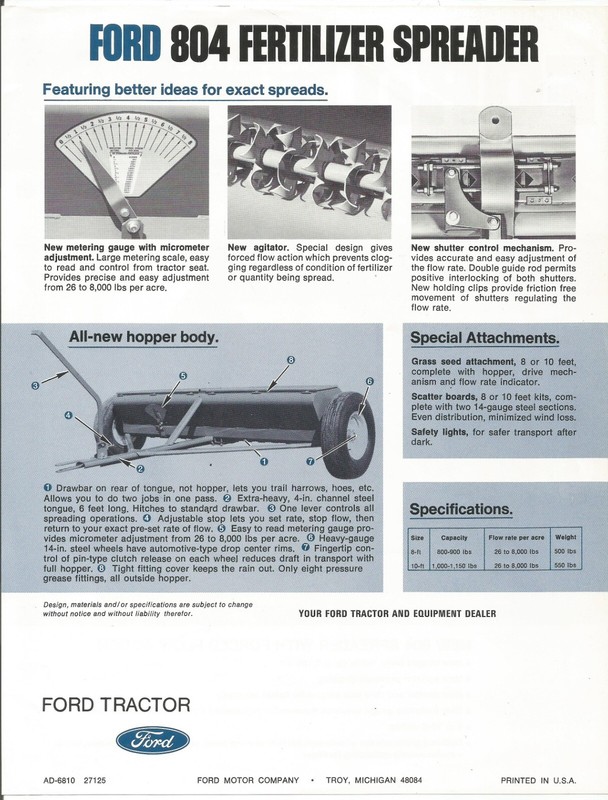 Original Ford Model 804 Fertilizer Spreader Spec Sheet Brochure # AD-6810 27125 gallery