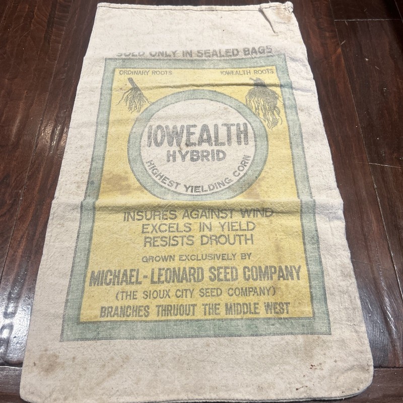 RARE Vintage IOWEALTH Hybrid Sioux City Advertising Cloth Corn Seed Sack