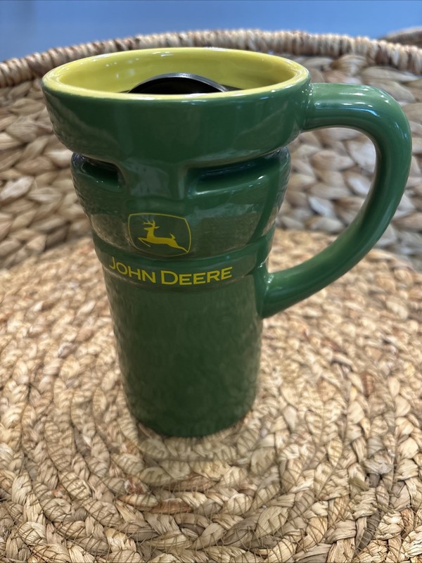 John Deere Encore Ceramic Travel Coffee Mug With Lid – Green & Yellow-Tall 10 oz