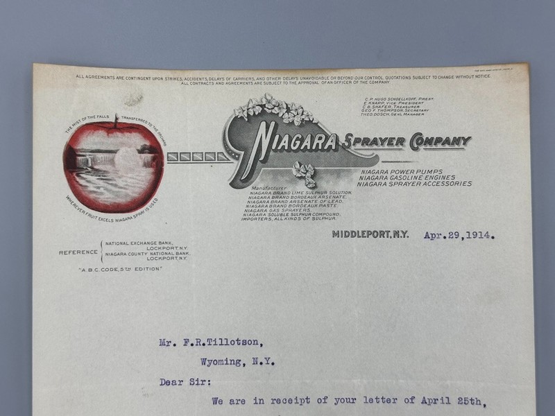 1914 NIAGARA Sprayer Co APPLE Advertising FARM Letter MIDDLEPORT NY Antique gallery