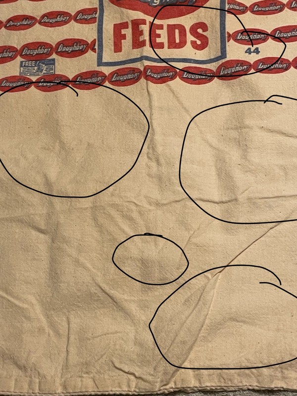 Vintage Doughboy Foods Cloth Feed Bag (Read) Red and Blue Bag gallery
