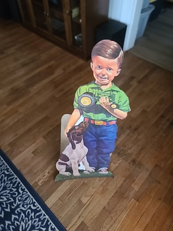 John Deere cardboard cutout advertisement featuring a young boy & a dog Tractor gallery