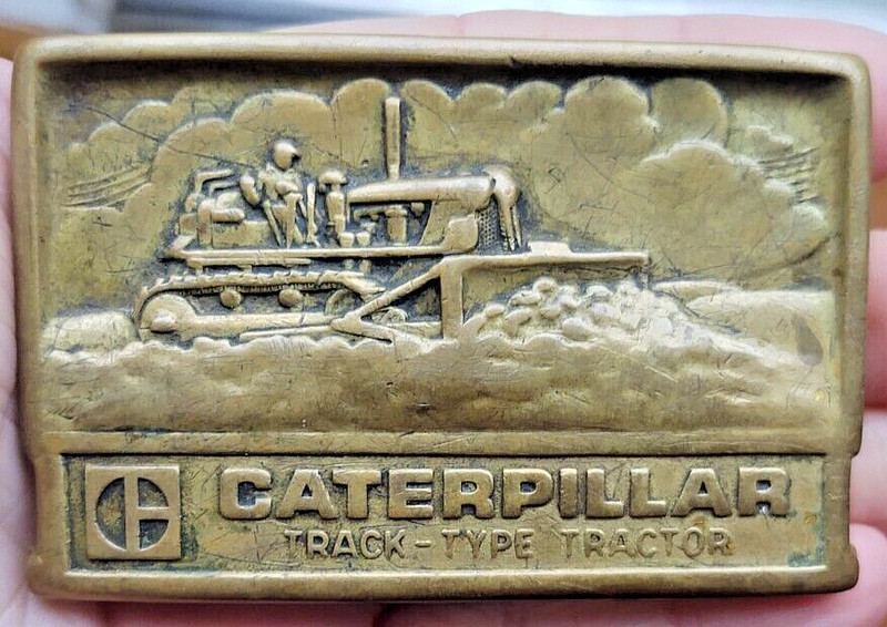 Antique Vintage Early Caterpillar Track Type Tractor Bulldozer Brass belt Buckle