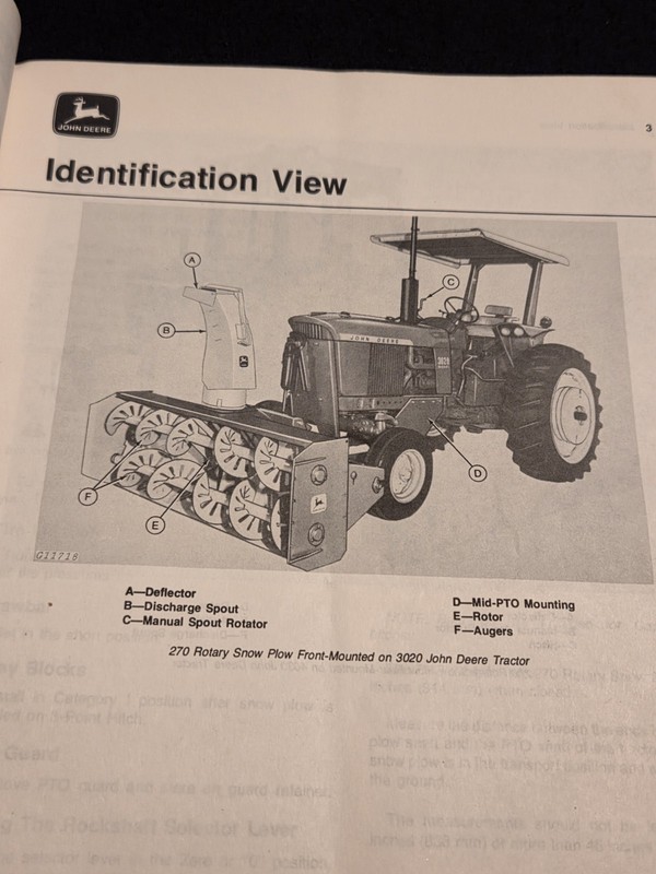 Original John Deere 270 Rotary Snow Plow Operators Manual gallery