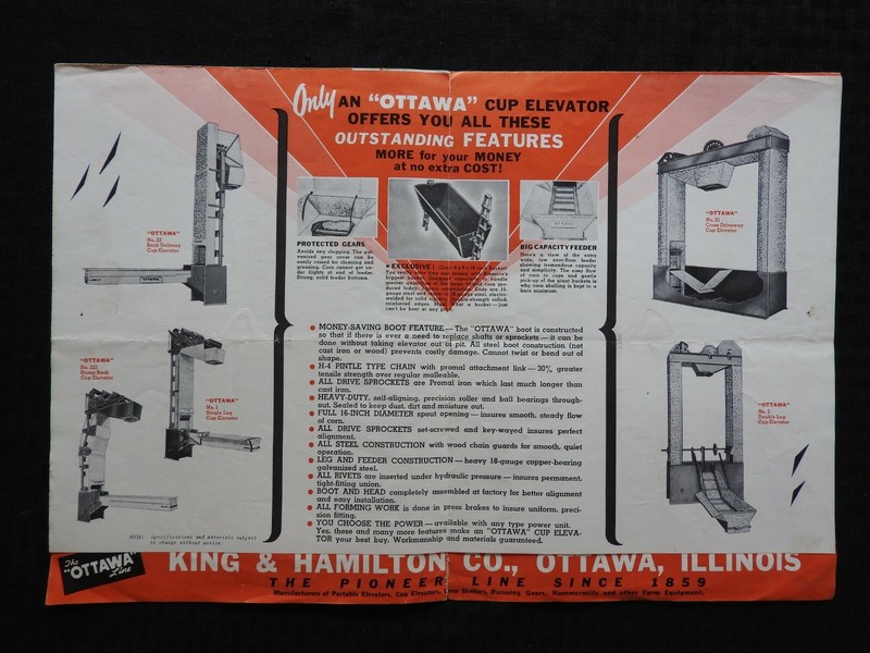 1950’s “OTTAWA BIGGEST CAPACITY GRAIN CUP ELEVATOR” FOLD-OUT POSTER BROCHURE IL