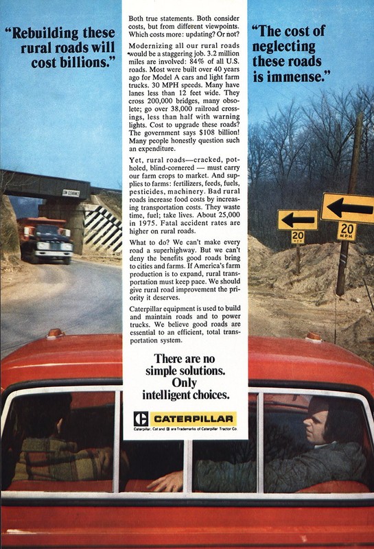 1976 Caterpillar: Rebuilding Rural Roads Vintage Print Ad