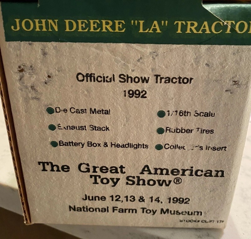 JOHN DEERE MODEL LA TRACTOR - 1:16 - ORIG. BOX - 1992 GREAT AMERICAN TOY SHOW gallery