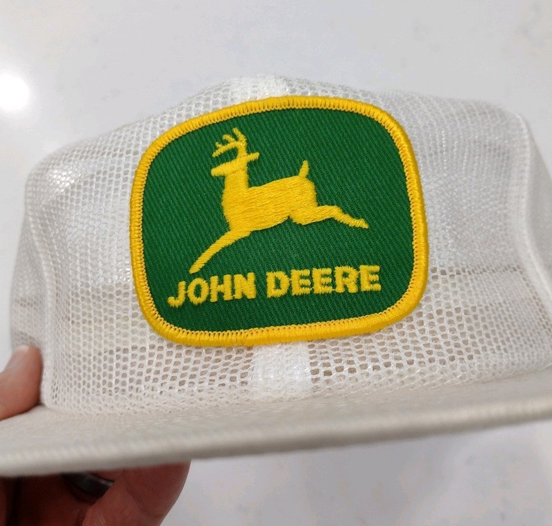 John Deere 1970s-1980s Made In USA Louisville Man Co Snap Back White Hat -Farm