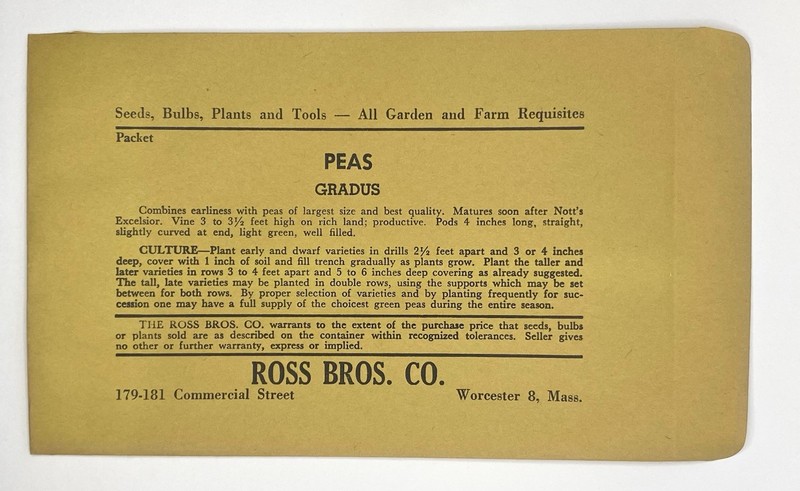Vtg Ross Bros. Co. GRADUS PEAS Empty Seed Packet Envelope Unused