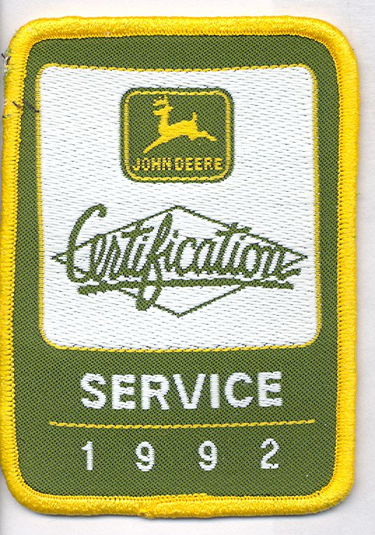 1992 John Deere Service Certification Patch NEW old Stock NOS Hard to Find
