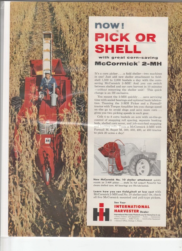 Original 1958 International McCormick 2-MH Picker Magazine Ad “Pick or Shell”