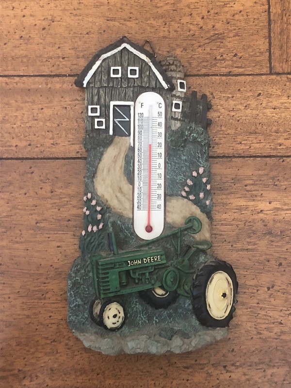 JOHN DEERE Tractor Thermometer Temperature Gauge Wall Hanging Resin Farm Barn