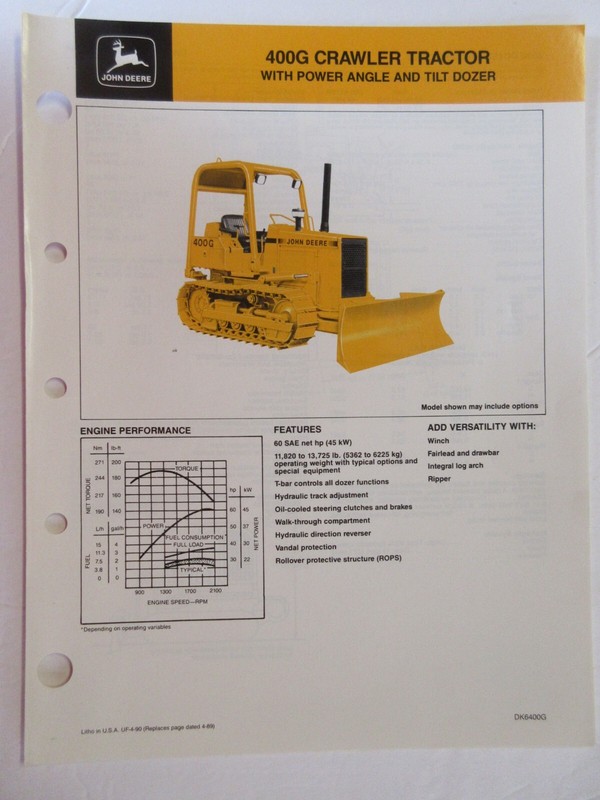 John Deere 400G Crawler Dozer Brochure, 4 Pages