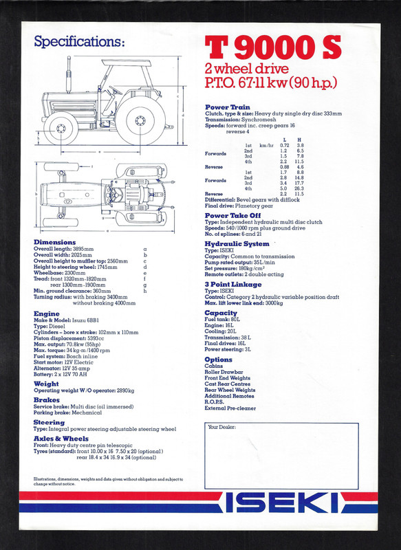 ISEKI T 9000 S 2WD TRACTOR FLYER TYPE BROCHURE gallery
