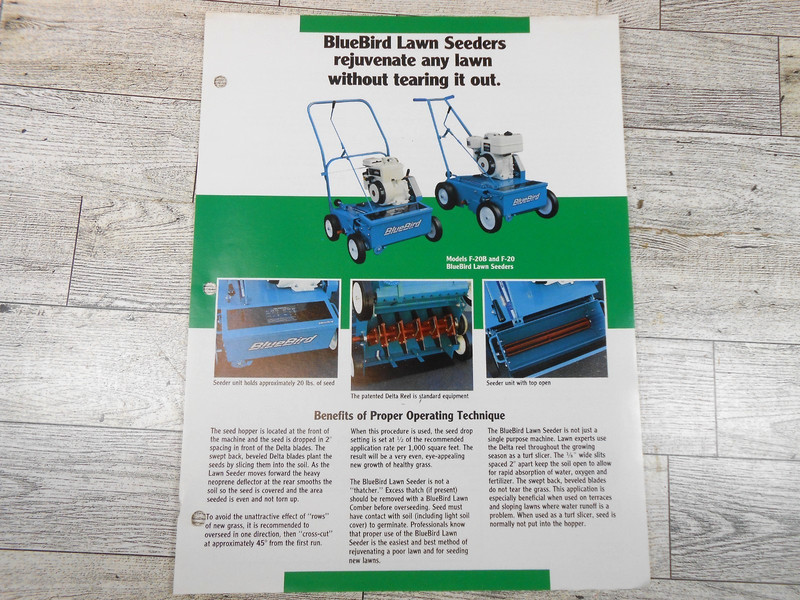 Bluebird Lawn Seeder VTG Dealer Sales Information Brochure Salesman