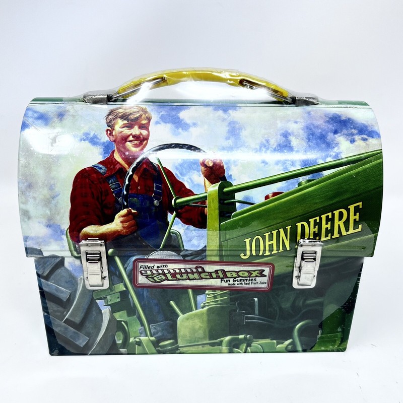 John Deere Metal Lunch Box Tin Gummi  Treasure Box Kids Gift NOS Sealed
