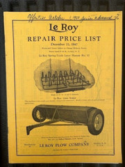 Rare Vintage Original 1947 Leroy Plow Company Repair Price List