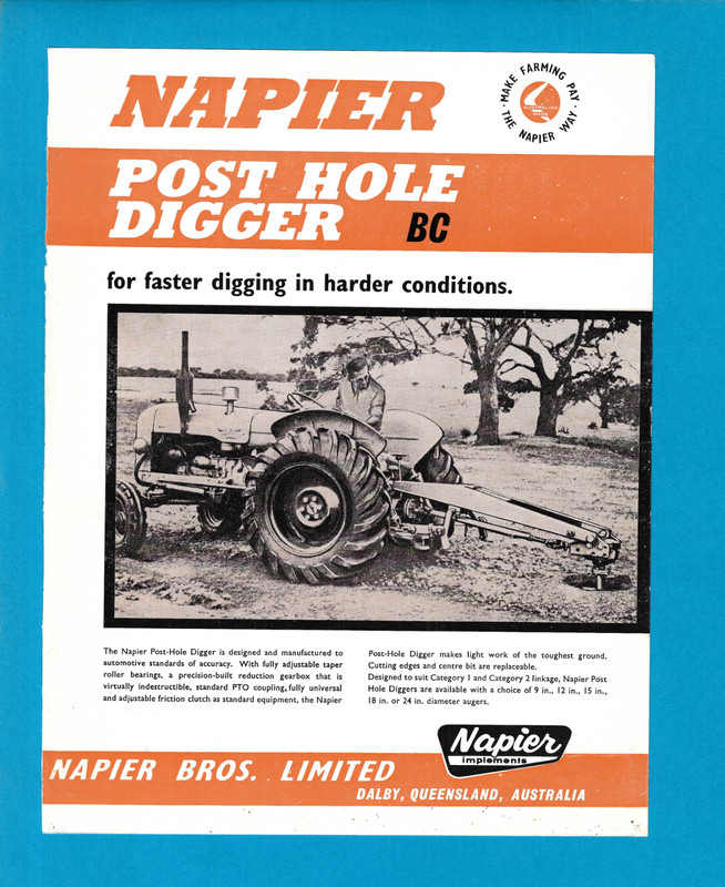 NAPIER POST HOLE DIGGER BC FLYER/BROCHURE