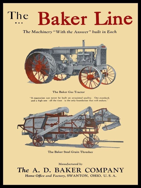 A.D. Baker of Swanton OhiO Gas Tractor, Thresher NEW METAL SIGN: 9×12 Ships Free