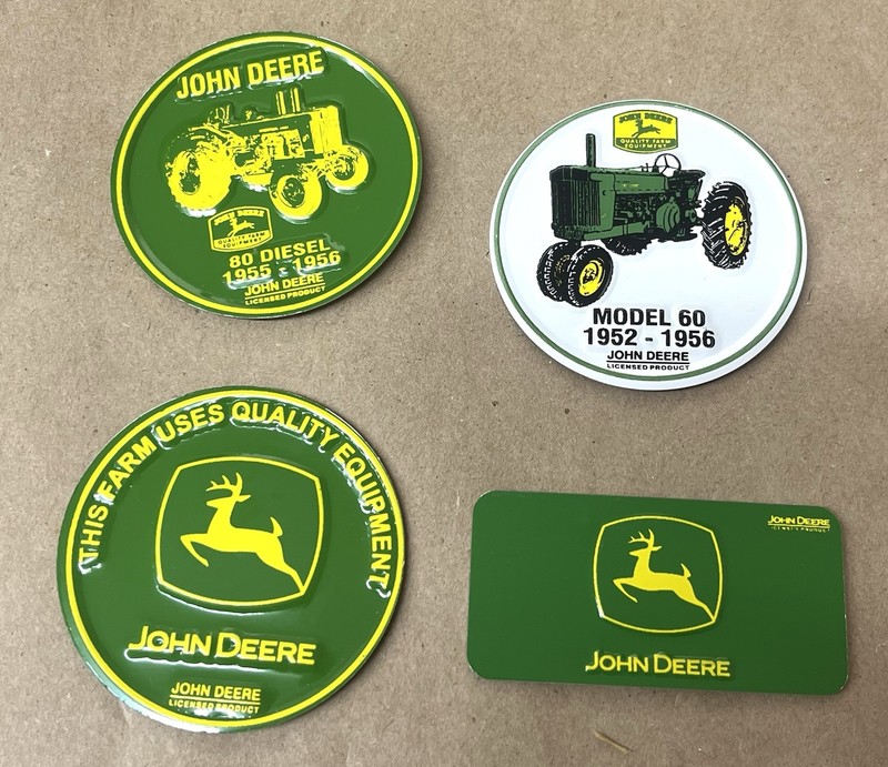 4 Vintage John Deere Die Cut Metal Magnets New Old Stock!